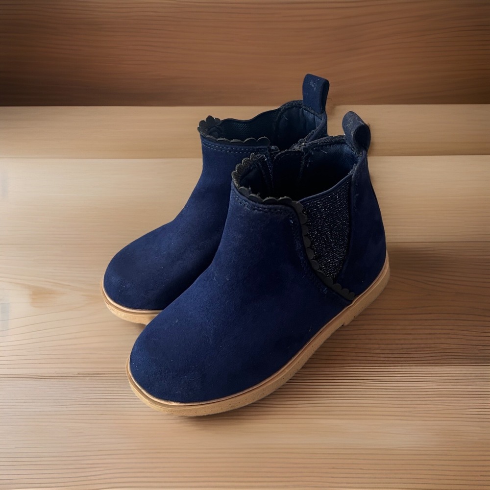 Tucker + Tate Scalloped Chelsea Boots Navy Blue Faux Suede Kids Size 8 M